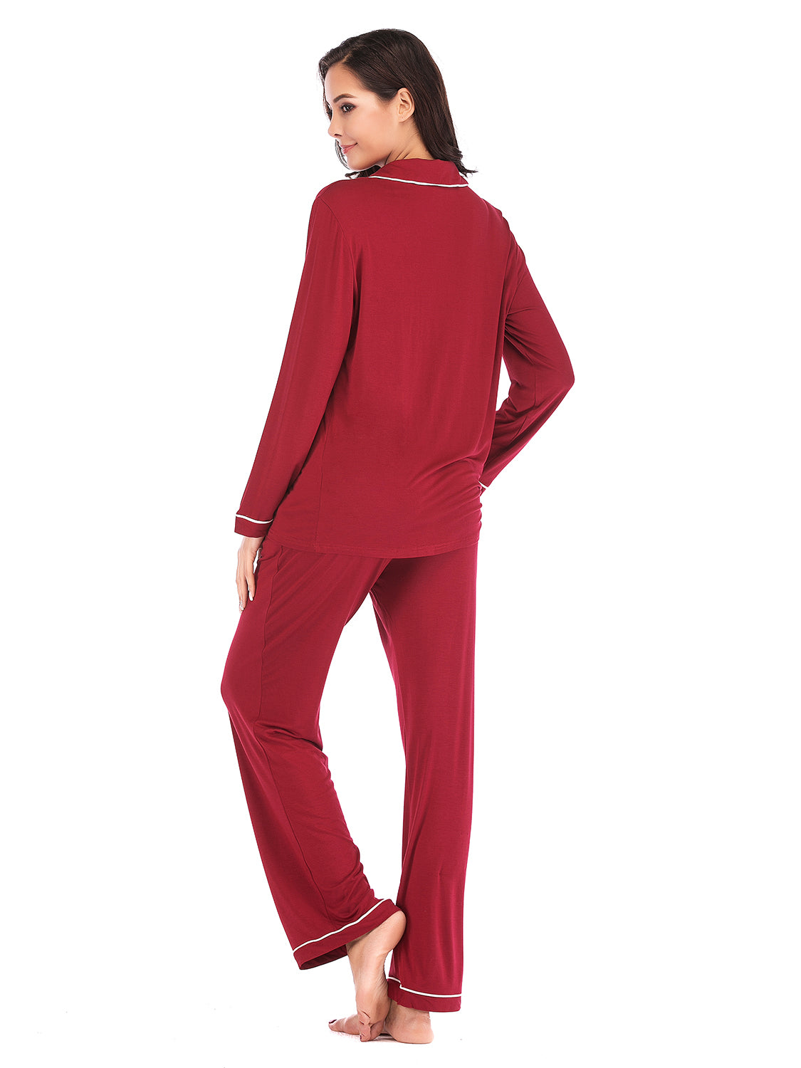 ZARIA DESIGN Collared Neck Long Sleeve Loungewear Set with Pockets