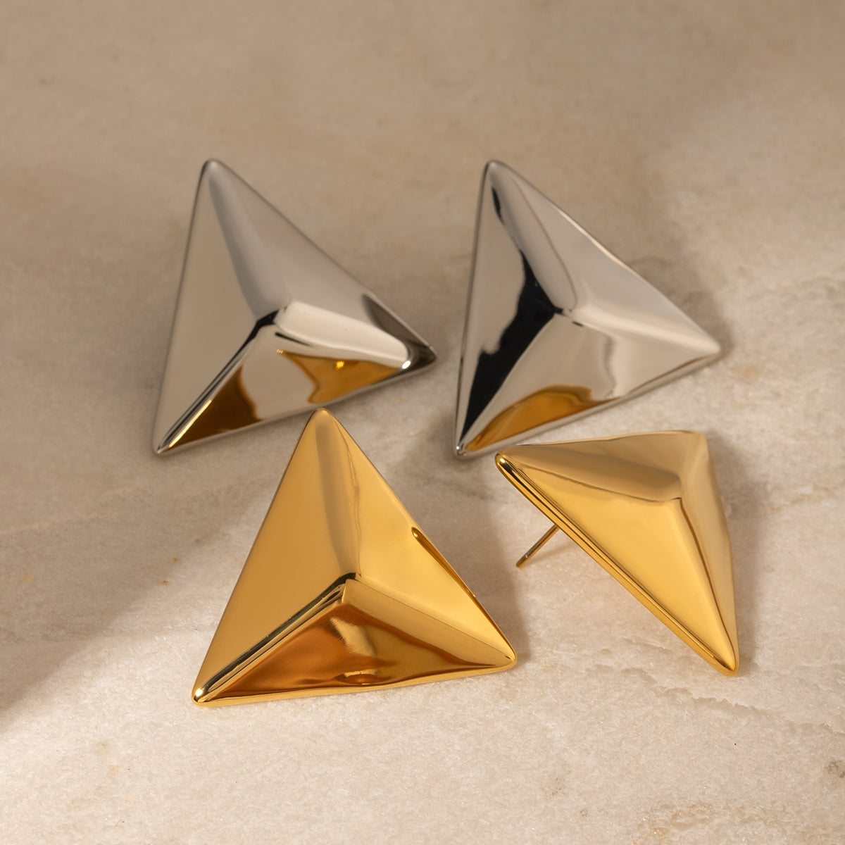 Stainless Steel 3D Triangle Earrings